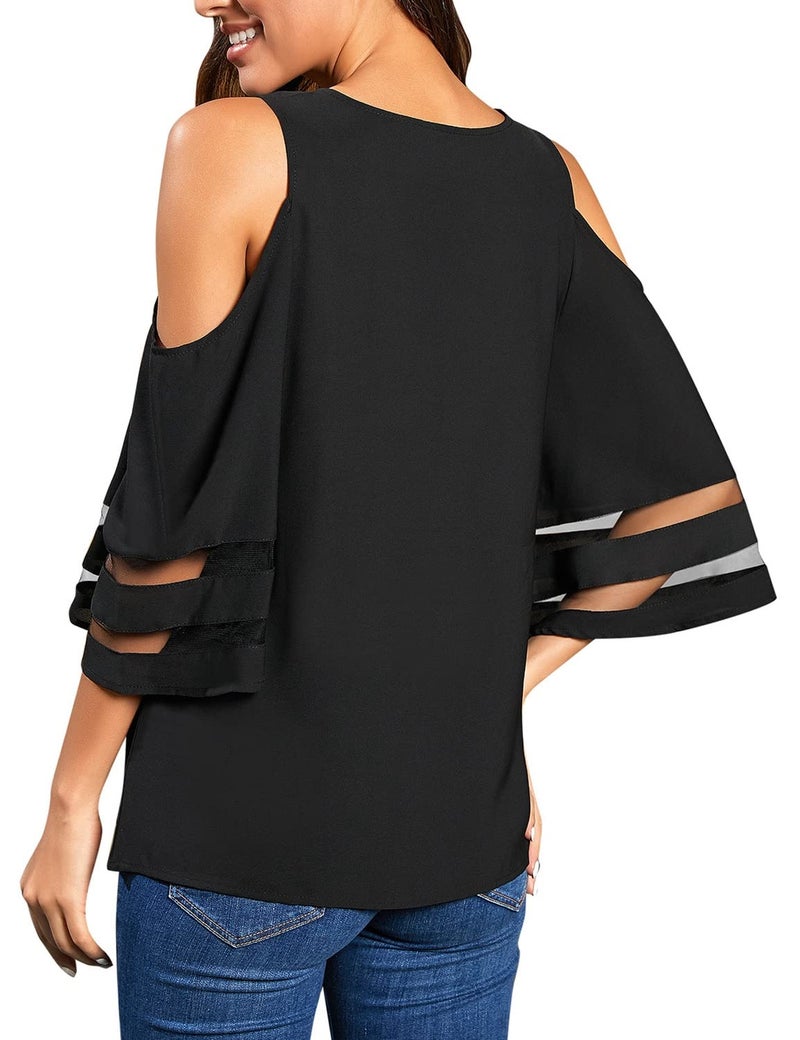 LookbookStore Summer Tops for Women 2026 Womens Cold Shoulder Tops Sexy Casual Black Crewneck 3/4 Sleeve Blouse Womens Tops and Blouse Dressy Casual Loose Tops Shirt Size M Size 8 10 - Image 2
